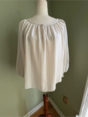 Massimo Dutti cream striped peasant blouse Size 10. Gathered neck/sleeves. Great